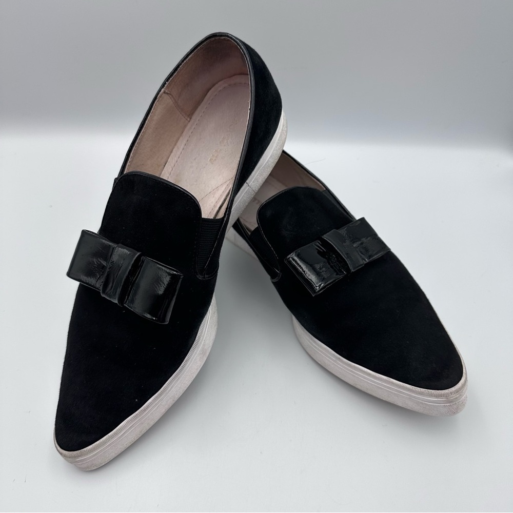 All Black Tux Women’s Shoes Black Suede Size EU 39.5 US 9 Slip On Patent Bow